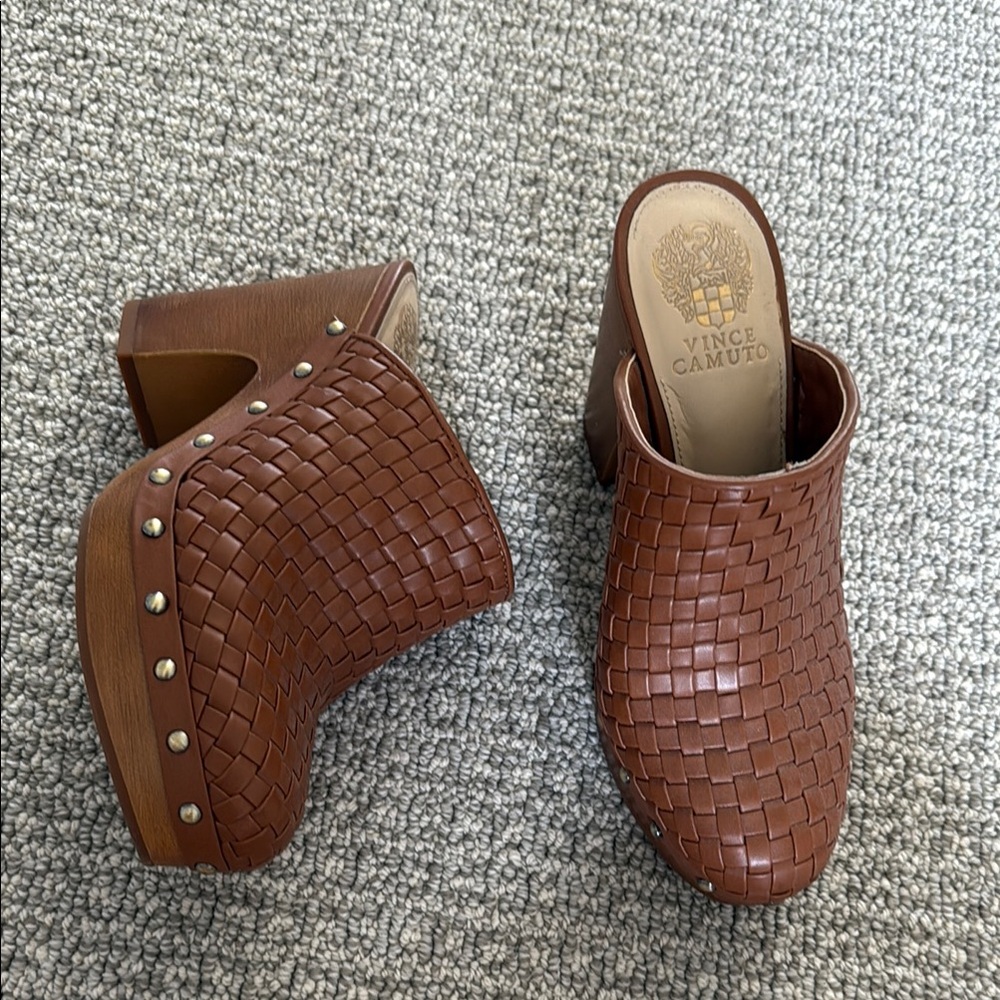 Vince Camuto Brown Braided Woven Clogs Shoes Heels 6